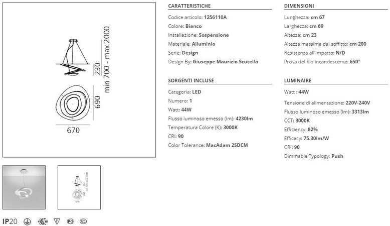 Lampada a sospensione Artemide Pirce Mini Sospensione LED 3000K