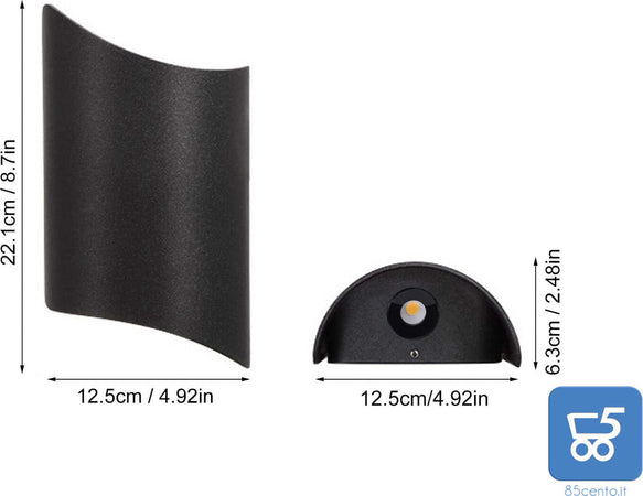 Lampada da Parete Applique  Nera a Prova di Umidità per Esterni e Interni 3000K