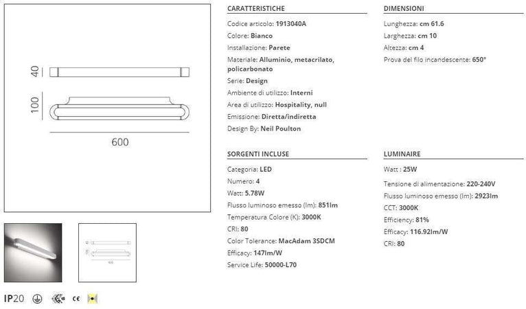 Lampada da parete Artemide Talo Wall 60 LED non dimmerabile