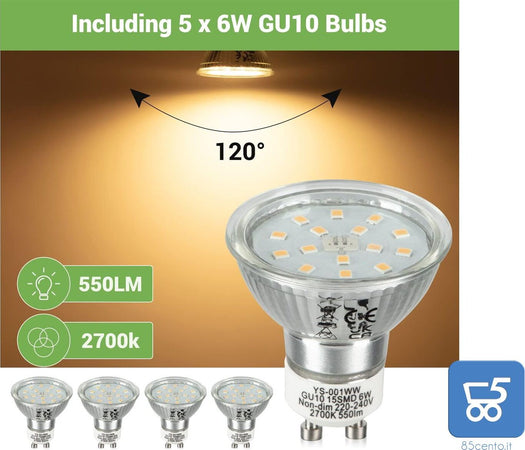 Lampada da Parete e Soffitto con 5 Lampadine GU10 2700K Bianco Caldo 550LM 6W