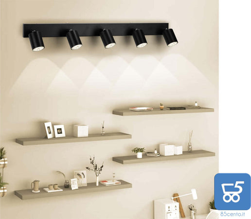 Lampada da Parete e Soffitto con 5 Lampadine GU10 2700K Bianco Caldo 550LM 6W