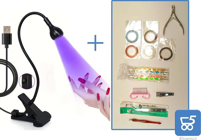 Lampada da Scrivania Flessibile Led UV USB Clip a Pinza con Set Manicure per Unghie