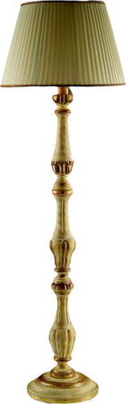 Lampada-Da-Terra-In-Legno-Classico-Giallo-Crema-Sbiancato-Con-Paralume-Rondone