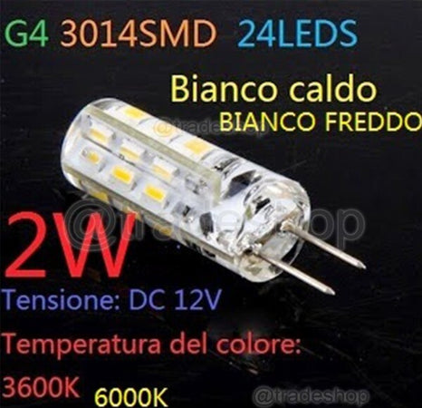 Lampada Faretto G4 24 Led Smd 3014 2w Luce Bianco Caldo Dc 12v Illuminazione/Lampadine/Lampadine a LED Trade Shop italia - Napoli, Commerciovirtuoso.it