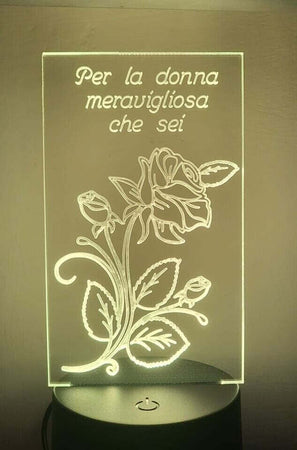 LAMPADA IN PLEXIGLASS REGALO FESTA DONNA MAMMA AMORE PERSONALIZZATA LUCE LED RGB