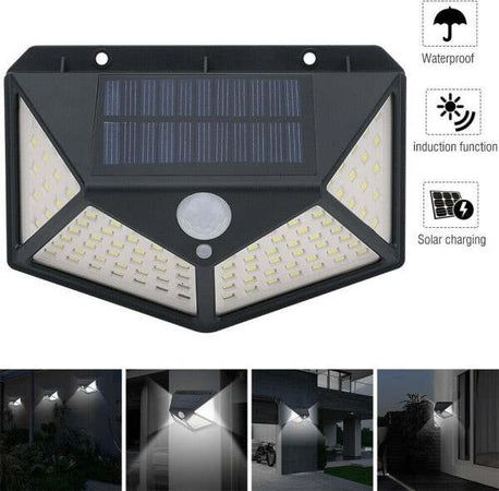 Lampada-Luce-Faretto-Faro-Esterno-Energia-Solare-100-Led-Sensore-Movimento