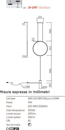 Lampada-Terra-soffitto-Redo-Group-SLICK-01-2197-LED-piantana-sospensione