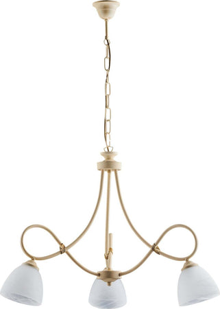Lampadario-3-Luci-Dallas-Ferro-Battuto-Avorio-Decapè-Vetro-Bianco