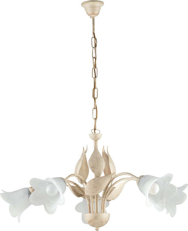 Lampadario-5-Luci-Olga-Ferro-Battuto-E-Vetro-Avorio-E-Oro