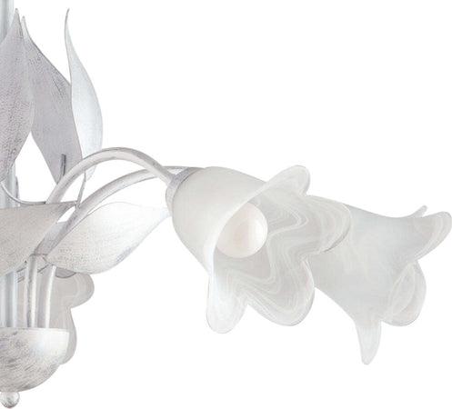 Lampadario-5-Luci-Olga-Ferro-Battuto-E-Vetro-Bianco-E-Argento