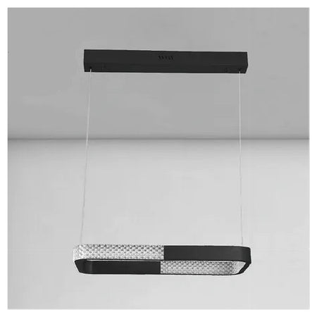 Lampadario A Sospensione Led 28w Rettangolare Nero Cristallo Con Telecomando 32071
