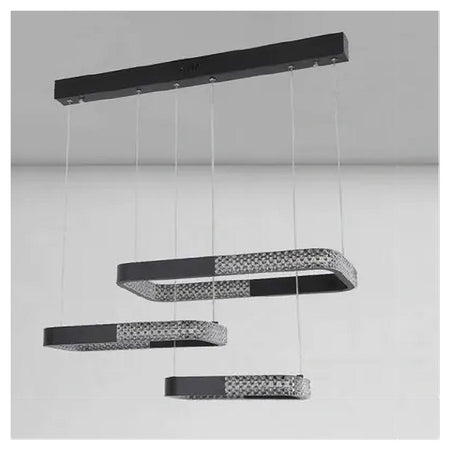 Lampadario A Sospensione Led 68 W 3 Rettangoli Cristallo Telecomando Nero 32101