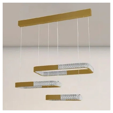 Lampadario A Sospensione Led 68watt 3 Rettangoli Cristallo Telecomando Oro 32118