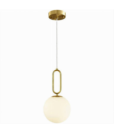 Lampadario A Sospensione Minimalista Ovale Metallo Bronzo Con Sfera Vetro G9 A96