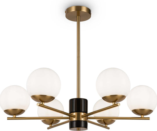 Lampadario-A-Sospensione-Moderno-Marble-Metallo-Ottone-Vetro-6-Luci-E27-60W