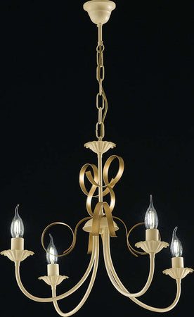Lampadario-Classico-4-Luci-Ferro-Battuto-Avorio-e-Oro-Serie-Bandolo