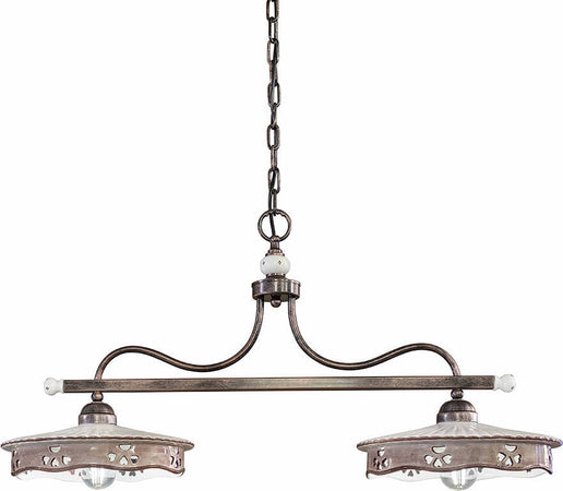 Lampadario-Classico-Alessandria-Ferro-E-Ceramica-Nero-Sfumato-Rame-2-Luci-E27