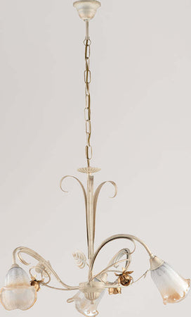 Lampadario-Classico-Arte-Povera-3-Luci-Ferro-Battuto-Avorio-e-Oro-Serie-Cestino