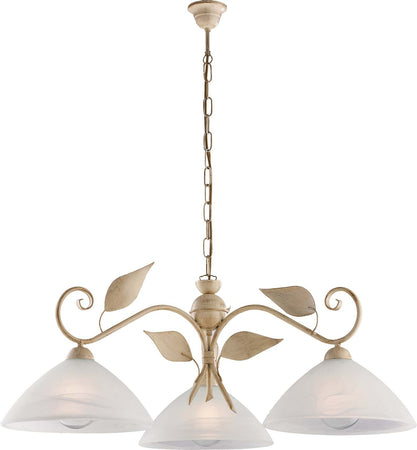 Lampadario-Classico-Esse-3-Luci-Ferro-Battuto-E-Vetro-Avorio-E-Oro