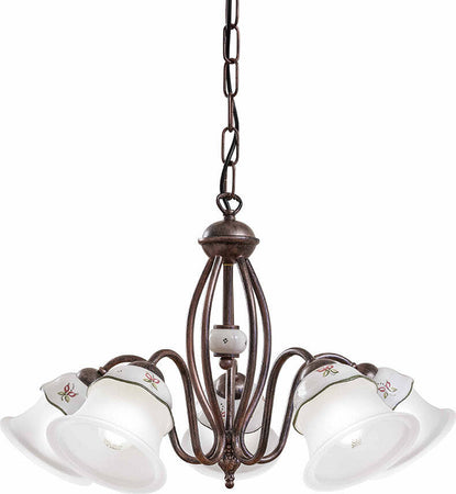 Lampadario-Classico-Ferrara-Metallo-E-Ceramica-Nero-Sfumato-Rame-5-Luci-E14