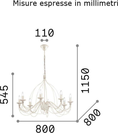Lampadario-classico-Ideal-Lux-CORTE-SP8-005898-E14-LED-metallo-sospensione