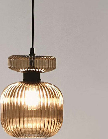 Lampadario-classico-Illuminando-SP-GRETA-P-AM-E27-LED-vetro-ambra-sospensione