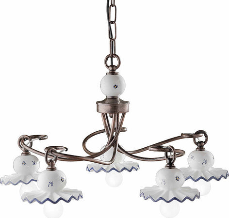 Lampadario-Classico-Roma-Metallo-E-Ceramica-Nero-Sfumato-Rame-5-Luci-E14