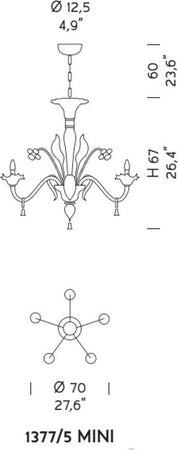 Lampadario-classico-Sylcom-GIUSTINIAN-1377-5-MINI-E14-LED-vetro-murano-sospensione