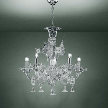 Lampadario-classico-Sylcom-GIUSTINIAN-1377-5-MINI-E14-LED-vetro-murano-sospensione