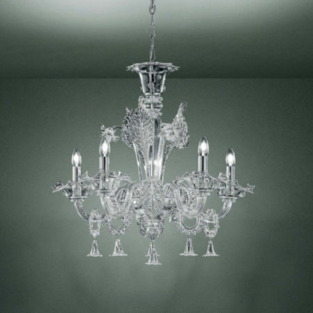 Lampadario-classico-Sylcom-GIUSTINIAN-1377-5-MINI-E14-LED-vetro-murano-sospensione