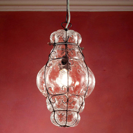 Lampadario-classico-Sylcom-TIEPOLO-1435-INOX-E14-LED-acciaio-vetro-soffiato-sospensione