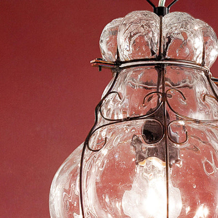 Lampadario-classico-Sylcom-TIEPOLO-1435-INOX-E14-LED-acciaio-vetro-soffiato-sospensione