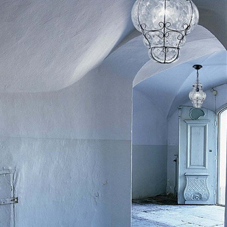 Lampadario-classico-Sylcom-TIEPOLO-1435-INOX-E14-LED-acciaio-vetro-soffiato-sospensione