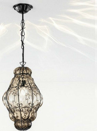 Lampadario-classico-Sylcom-TIEPOLO-1435-INOX-E14-LED-acciaio-vetro-soffiato-sospensione