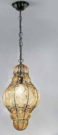 Lampadario-classico-Sylcom-TIEPOLO-1435-INOX-E14-LED-acciaio-vetro-soffiato-sospensione