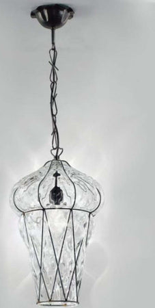 Lampadario-classico-Sylcom-TIEPOLO-1443-30-INOX-E14-LED-acciaio-vetro-soffiato-sospensione