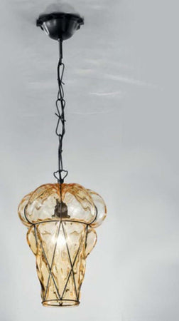 Lampadario-classico-Sylcom-TIEPOLO-1443-30-INOX-E14-LED-acciaio-vetro-soffiato-sospensione