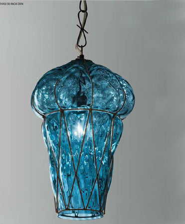 Lampadario-classico-Sylcom-TIEPOLO-1443-30-INOX-E14-LED-acciaio-vetro-soffiato-sospensione