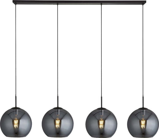 Lampadario-Contemporaneo-Amsterdam-Acciaio-Nero-Vetro-Fumè-4-Luci-E27