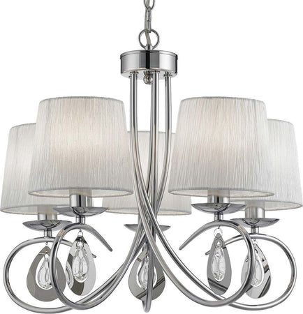 Lampadario-Contemporaneo-Angelica-Acciaio-Cromo-Tessuto-Bianco-5-Luci-E14