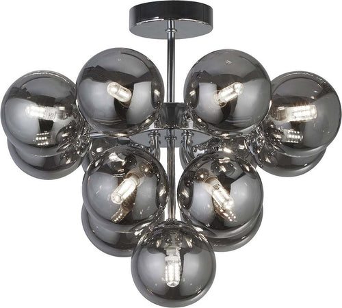 Lampadario-Contemporaneo-Bacca-Acciaio-Cromo-Vetro-Fumè-13-Luci-G9
