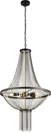 Lampadario-Contemporaneo-Baguette-Acciaio-Nero-Policarbonato-Ottone-5-Luci-E14