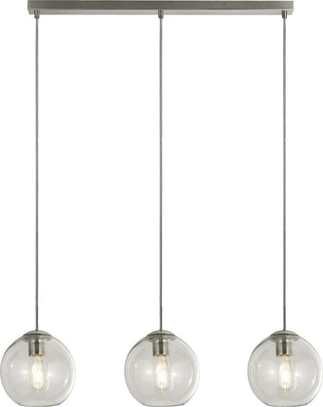 Lampadario-Contemporaneo-Balls-Acciaio-Cromo-Vetro-Trasparente-3-Luci-E14