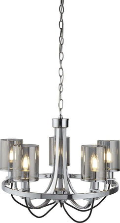 Lampadario-Contemporaneo-Catalina-Acciaio-Cromo-Vetro-Fumè-5-Luci-E14