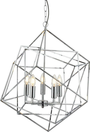 Lampadario-Contemporaneo-Cubo-Acciaio-Cromo-5-Luci-E14