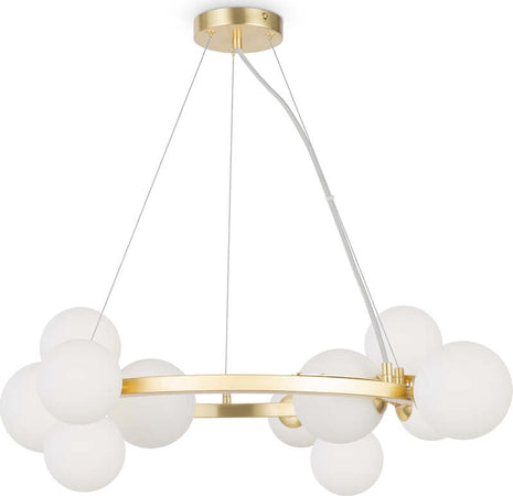 Lampadario-Contemporaneo-Dallas-Metallo-Bianco-11-Luci-Diffusori-Vetro-Bianco
