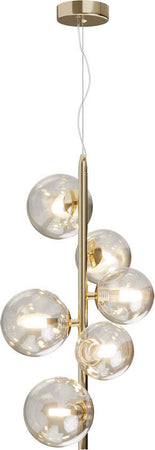 Lampadario-Contemporaneo-Dallas-Metallo-Oro-6-Luci-Diffusori-Vetro-Cognac