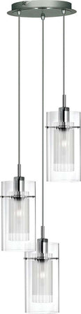 Lampadario-Contemporaneo-Duo-1-Acciaio-Argento-Vetro-Cromo-3-Luci-E14