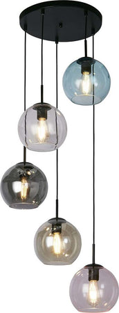 Lampadario-Contemporaneo-Mardi-Grass-Acciaio-Nero-Vetro-5-Luci-E27
