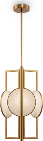 Lampadario-Contemporaneo-Marmo-Metallo-Oro-3-Luci-Diffusori-Bianchi